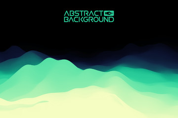 3D landscape Background. green to blue Gradient Abstract Vector Illustration.Computer Art Design Template. Landscape with Mountain Peaks