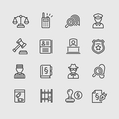 Law and judgement line icons