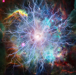 Big bang. Lightnings burst in vivid space © rolffimages