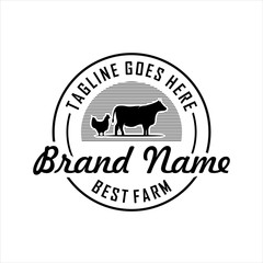 farm concept logo. Label for natural farm products. Logotype isolated on white background. farm with chicken and cow logo