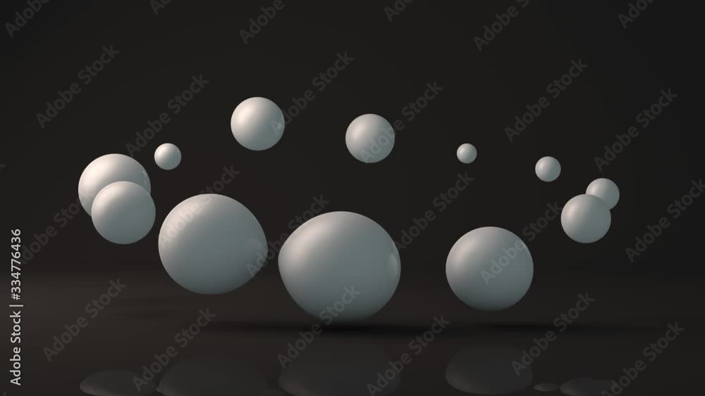 Poster 3d animation of many white drops moving in a circle and one round drop that moves against the curren