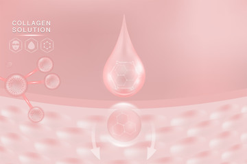 Hyaluronic acid skin solutions ad, pink collagen serum drop with cosmetic advertising background ready to use, illustration vector.	