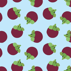 purple mangosteen seamless pattern illustration on green background. exotic tropical fruit from southeast Asia.