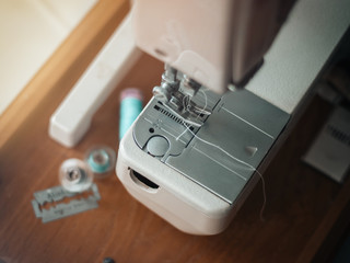 Sewing machine preparing for work close up