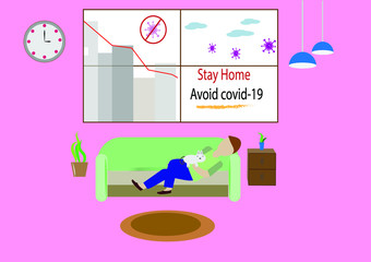 Young men stay home, avoiding Covid-19 concept