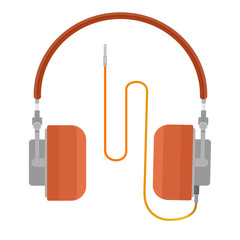 Orange headphones. Earphones vector graphic illustration. Gadget for phones and smartphones.