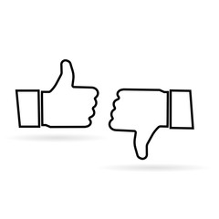 Thumb up and thumb down. Like and dislike icon. Black colour thumb up. Vector illustration line icon