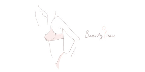 Young woman in lingerie. Hand-drawn and handwritten design elements on the theme of beauty, body care  Vector