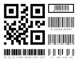 Barcodes Set on isolated background for information, product tracking and marketing, hyperlinks. Code for digital identification. Cellular scanning technology for web, computer links. Vector
