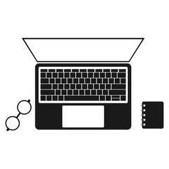 laptop notebook glasses . Simple modern icon design illustration.