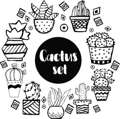 Set of hand drawn cactusi