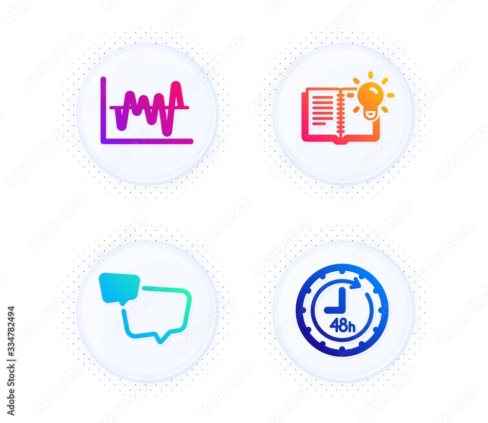 Poster product knowledge, stock analysis and speech bubble icons simple set. button with halftone dots. 48 
