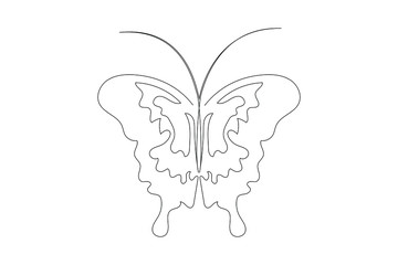 Continuous drawing of a single line of a flying butterfly. Black and white vector illustration. Concept of a logo, postcard, banner, poster, flyer.
