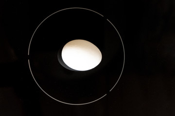 Minimalistic futuristic white chicken egg on black cooktop