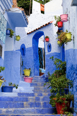 Beautiful small street in city of  Chefchaouen,Morocco.