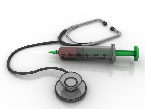 3d rendering stethoscope with syringe