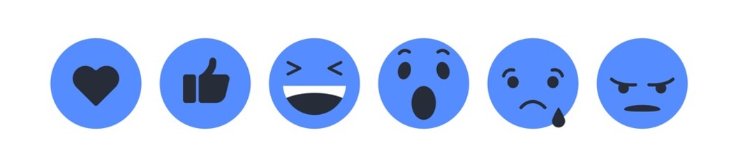 Set of blue Emoticon with Flat Design Style, social media reactions