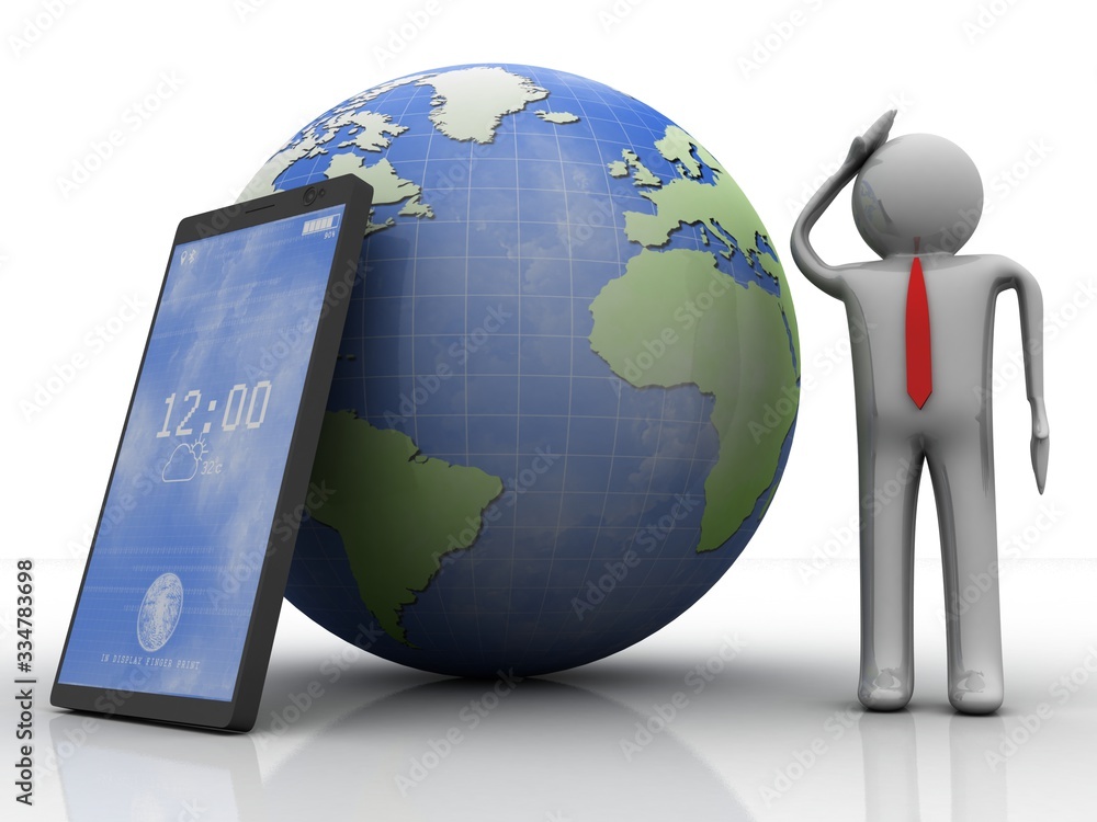 Poster 3d rendering mobile phone with technician