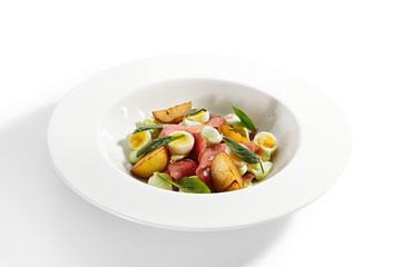 Tuna salad, baked potatoes and boiled quail eggs