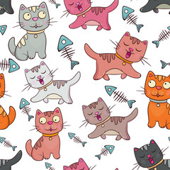  childish seamless pattern. animals - funny cats