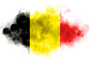 Belgian flag performed from color smoke on the white background. Abstract symbol.