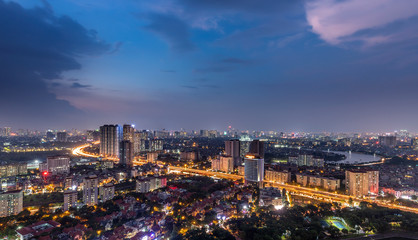 hanoi city at night - obrazy, fototapety, plakaty