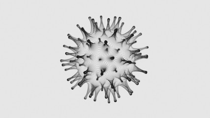 Black and white 3d render of coronavirus particle UI data visualization  