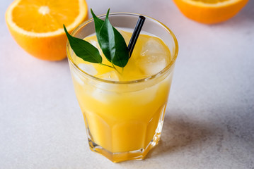 Gass of Tasty Orange Juice Tasty Summer Citrus Drink Ripe Oranges