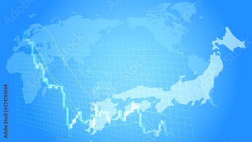 急落する株価チャートと日本地図青色背景イメージ Wall Mural Rrice