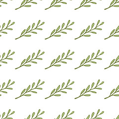The seamless pattern leaves in a doodle style on a white isolated background. Vector illustration