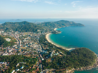 Phuket island view point. Beautiful tropical landscape with city, mountains and sea.