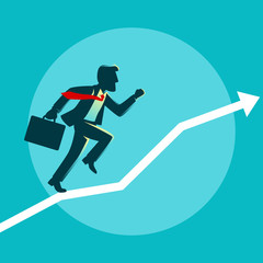 Obraz premium Businessman running on graphic chart