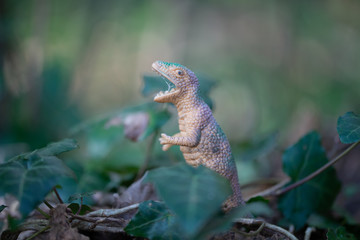 Dinosaur vintage toy in nature