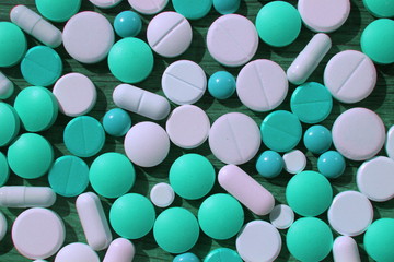 tablet meditsyna, different types of pills for health, texture photo for advertising and text