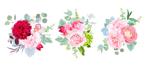 Wedding seasonal flowers vector design bouquets