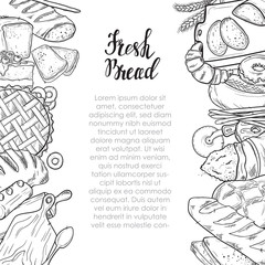 Bread vector hand drawn set illustration in graphic retro style. Can be used for design, shops, restaurants, bakeries, menus, cards, fabrics, packages