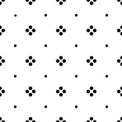 Abstract geometric diagonal seamless pattern. Black minimalistic vector flowers from four dots on white background. Simple vector illustration. Polka dot design for printing on textile, fabric