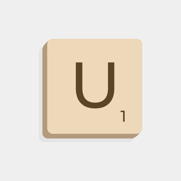 U uppercase in scrabble letter. Isolate vector illustration ready to compose words and phrases	