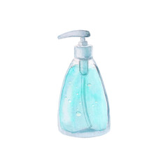 Watercolor full bottle isolated on white background. Template mockup realistic plastic bottle