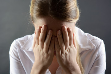Fototapeta premium Woman is sad and depressed with loneliness, grief and worry