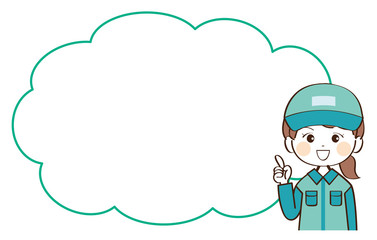 女性、配達員、吹き出し