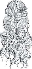 Long wavy braided hair hand drawn vector illustration