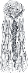 Half up ponytail - inverted fishtail braid vector illustration