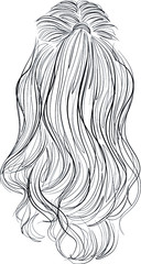 Half up ponytail long wavy hair vector drawing - 334796478