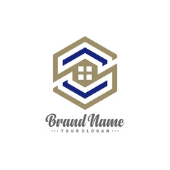 Hexagon with letter S architecture logo template, House logo design concept vector, icon, symbol