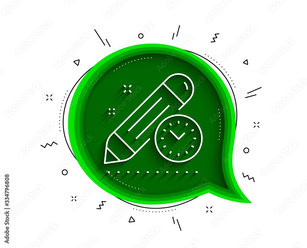 Poster project deadline line icon. chat bubble with shadow. time management sign. clock symbol. thin line p