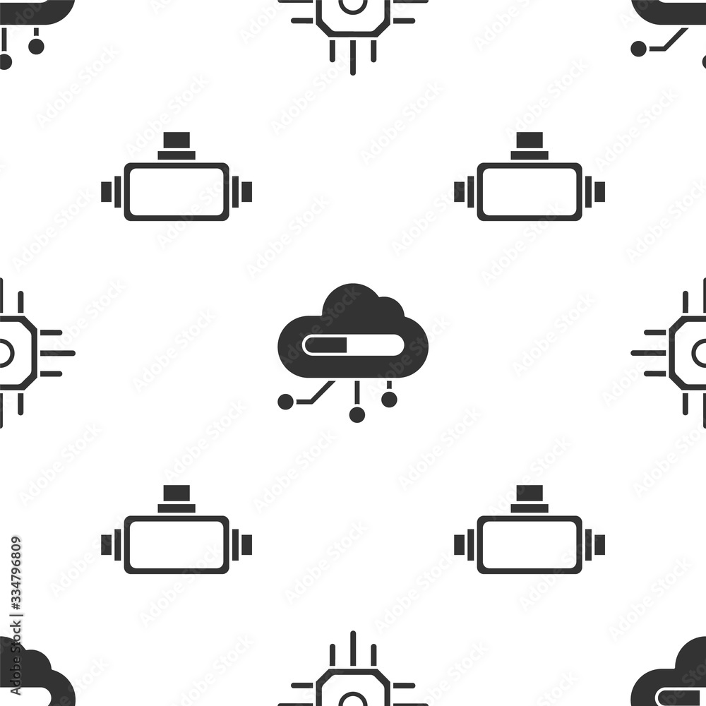 Poster set processor, internet of things and virtual reality glasses on seamless pattern. vector