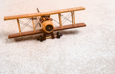 wooden airplane on the carpet
