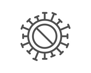 Coronavirus no vaccine line icon. Covid-19 pandemic virus sign. Corona virus symbol. Quality design element. Editable stroke. Linear style coronavirus icon. Vector