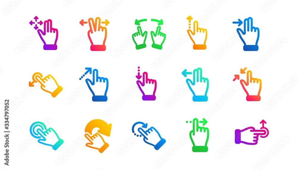Poster hand swipe, slide gesture, multitasking icons. touchscreen gesture icons. touchscreen technology, ta